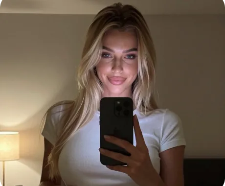 AI girlfriend mirror selfie in a white top